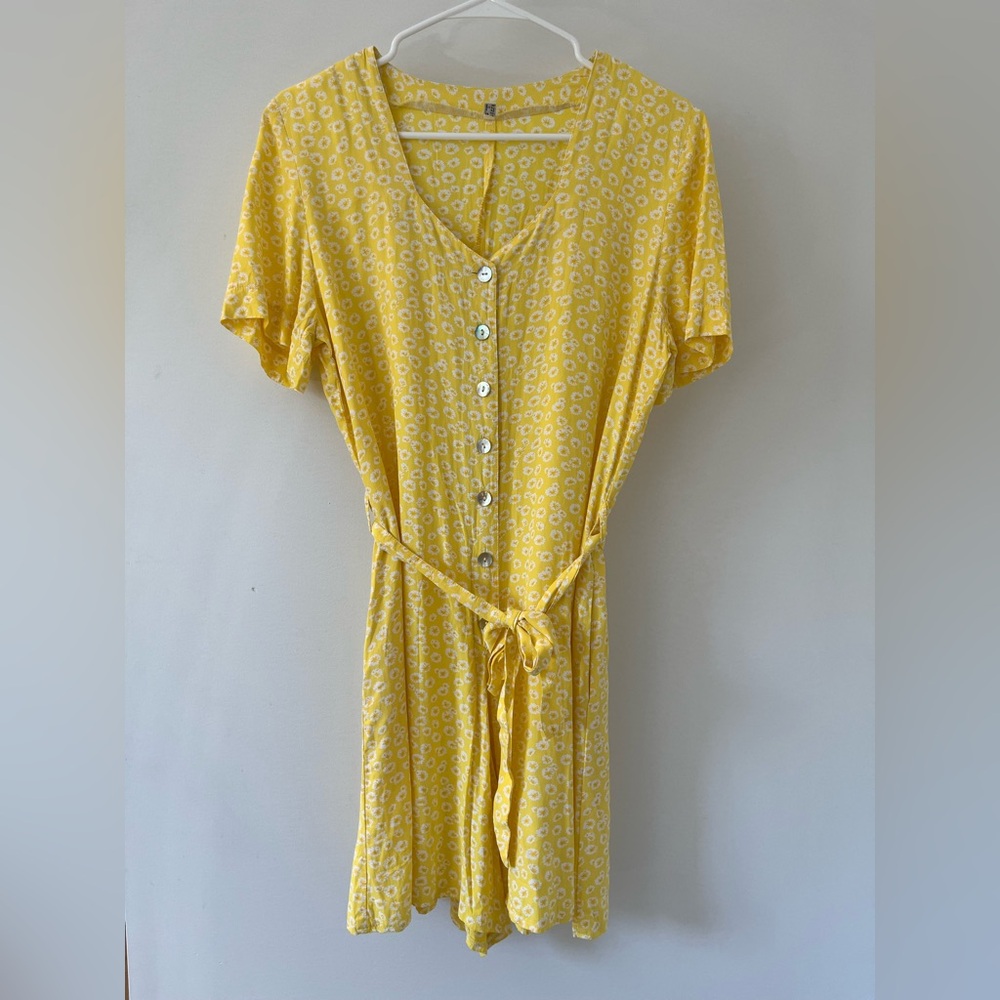VINTAGE Yellow Floral Button-Down Romper